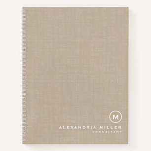 Modern Beige Linen Minimal Monogram Notitieboek