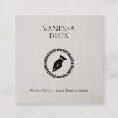 Modern Beige Linnen Notarispen QR Logo Elegant Vierkante Visitekaartje (Voorkant)