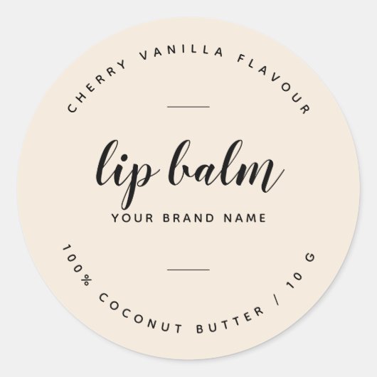 Modern beige lippenbalsem label (Voorkant)