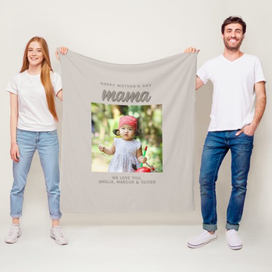 Modern Beige Mama Kinder Foto Moederdag Fleece Deken (In situ)