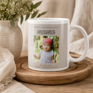 Modern Beige Mama Kinder Foto Moederdag Grote Koffiekop