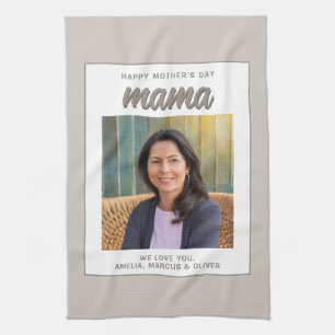 Modern Beige Mama Kinder Foto Moederdag Theedoek