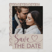 Modern Beige & Maroon Foto & Heart Opslaan datum Save The Date (Voorkant / Achterkant)