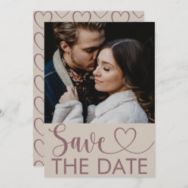 Modern Beige & Maroon Foto & Heart Opslaan datum Save The Date