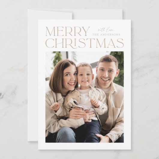 Modern Beige Merry-kerstfoto Feestdagenkaart (Voorkant)