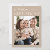 Modern Beige Merry-kerstfoto Feestdagenkaart (Voorkant)