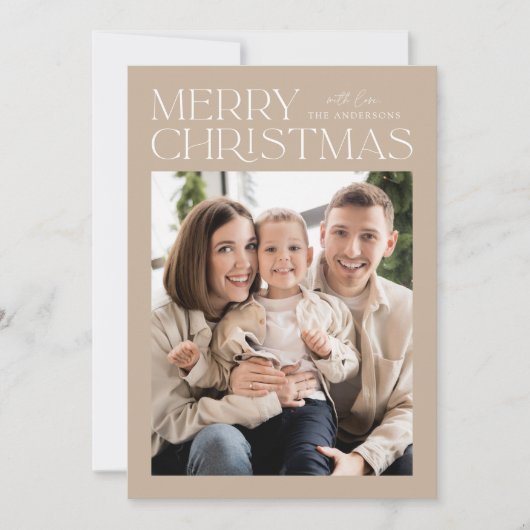 Modern Beige Merry-kerstfoto Feestdagenkaart (Voorkant)