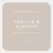 Modern Beige minimalistisch kaarsenlabel Vierkante Sticker (Voorkant)