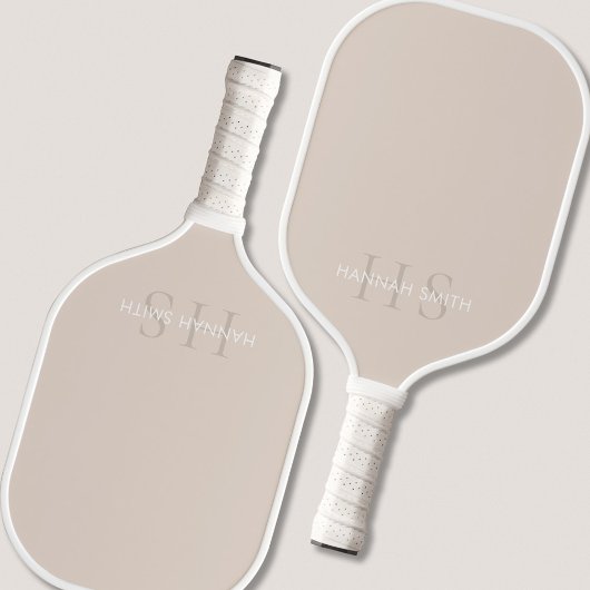 Modern Beige minimalistisch monogram Pickleball Paddle
