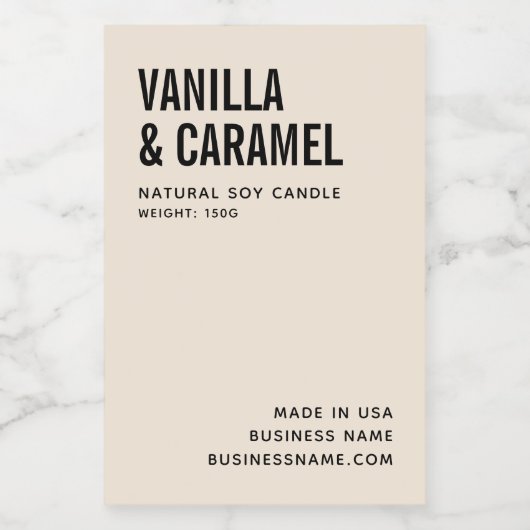 Modern beige minimalistische sojakaneletiket voedselcontainer etiket (Enkel label)