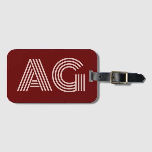 Modern Beige Monogram en Wijn Bagagelabel (Voorkant (horizontaal))