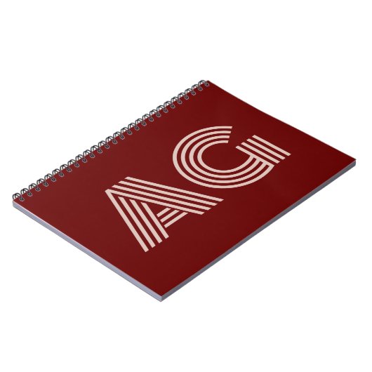 Modern Beige Monogram en Wijn Notitieboek (Linkerzijde)