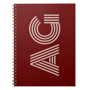 Modern Beige Monogram en Wijn Notitieboek