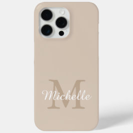 Modern Beige Monogram Script Name iPhone 15 Pro Max Hoesje