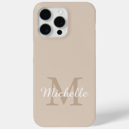 Modern Beige Monogram Script Name Case-Mate iPhone Case (Achterkant)
