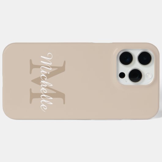 Modern Beige Monogram Script Name Case-Mate iPhone Case (Achterkant (horizontaal))