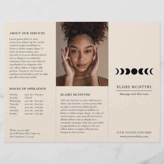 Modern Beige Moon Phases Elegante Tri-fold brochur (Voorkant)