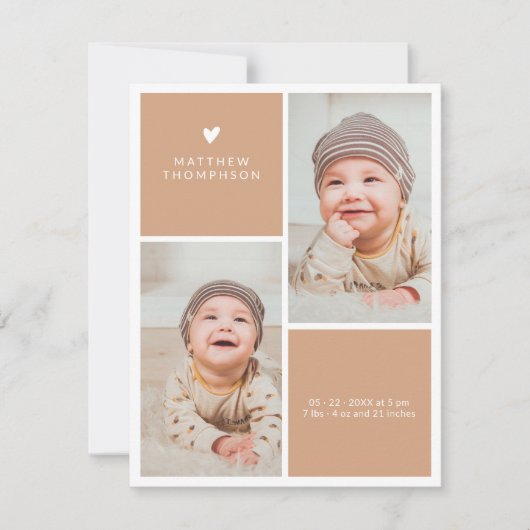 Modern Beige Multi 3 foto Baby shower Dank u (Voorkant)