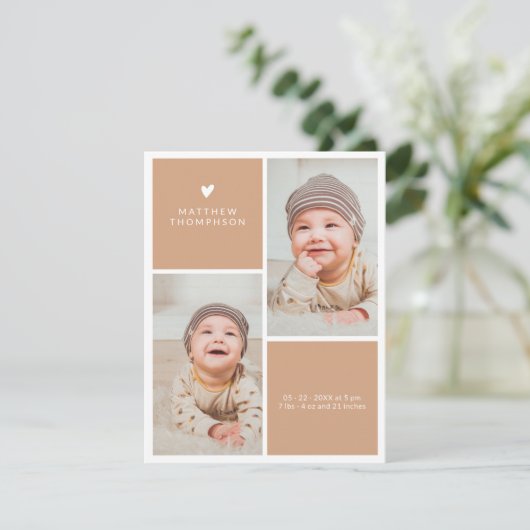 Modern Beige Multi 3 foto Baby shower Dank u (Staand voorkant)
