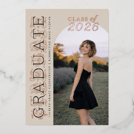 Modern Beige Neutral Photo Graduation Rose Gold Folie Uitnodiging
