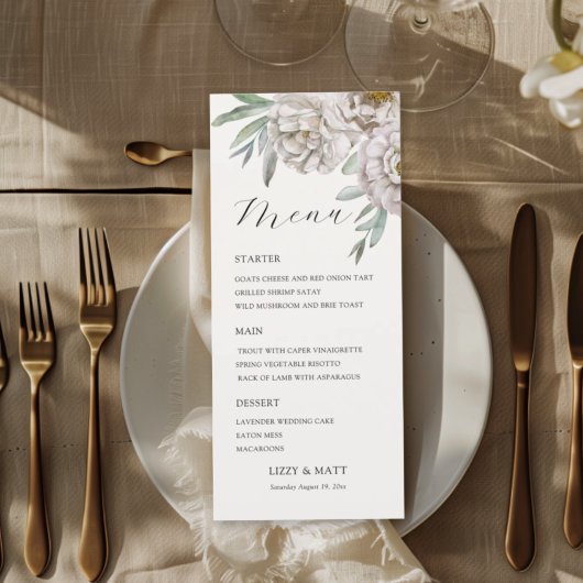Modern beige & Off White bloemen bruiloftsmenu Menu