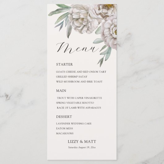  Modern beige & Off White Floral Wedding Menu (Voorkant)