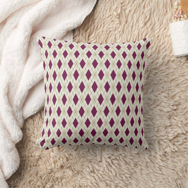 Modern Beige Paarse Argyle Geometric Kussen (Deken)