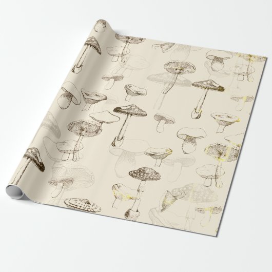 Modern beige paddenstoelenpatroon cadeaupapier (Uitgerold)