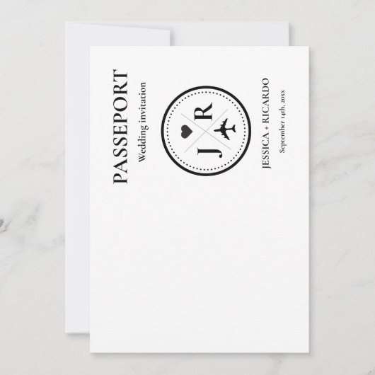 Modern Beige paspoort Monogram Bruiloft uitnodigin Kaart (Voorkant)