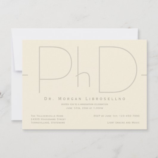Modern Beige PhD Afstuderen Uitnodiging (Voorkant)