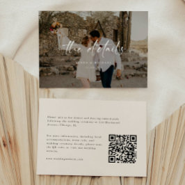 Modern Beige Photo Script Wedding Details Informatiekaartje