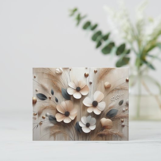 Modern Beige-Pink 2 bloemen Briefkaart (Staand voorkant)