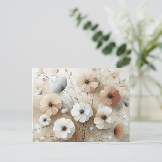 Modern Beige-Pink 3 bloemen Briefkaart (Staand voorkant)