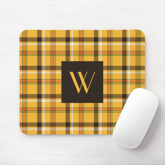 Modern Beige Plaid controleert patroon Monogram Muismat (Met muis)