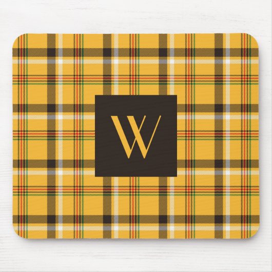 Modern Beige Plaid controleert patroon Monogram Muismat (Voorkant)