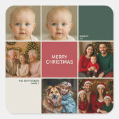 Modern beige Sage RED collage merry Christmas Vierkante Sticker (Voorkant)