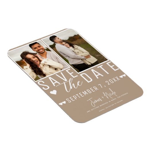 Modern Beige Save the Date 2 Foto Bruiloft Magneet (Rechterzijde)