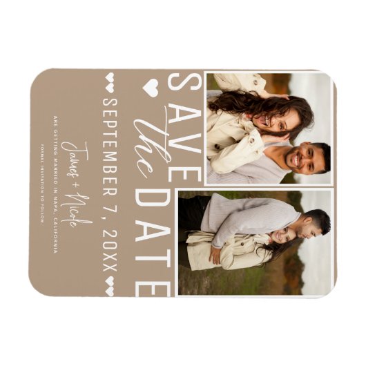 Modern Beige Save the Date 2 Foto Bruiloft Magneet (Horizontaal)