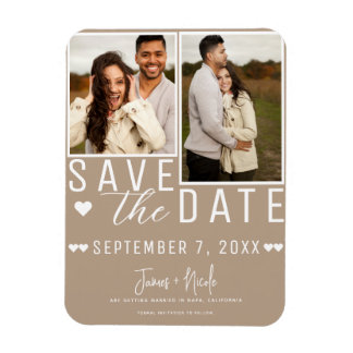 Modern Beige Save the Date 2 Foto Bruiloft Magneet