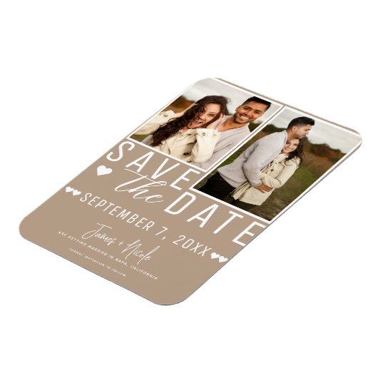 Modern Beige Save the Date 2 Foto Bruiloft Magneet (Linkerzijde)
