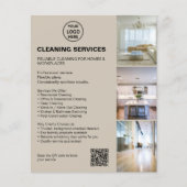 Modern Beige Schoonmaakdiensten Foto Logo QR Flyer (Voorkant)