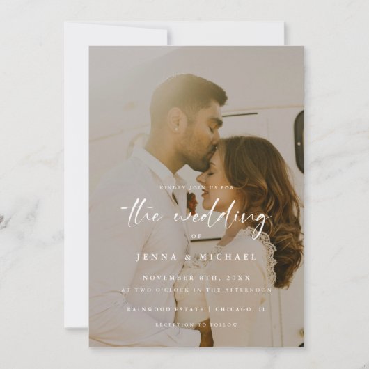 Modern Beige Script 2-foto bruiloft Kaart (Voorkant)