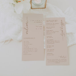 Modern Beige Script bruiloft programma Programmakaart