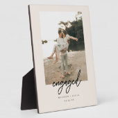 Modern Beige Script "Engaged" Photo Fotoplaat (Zijkant)
