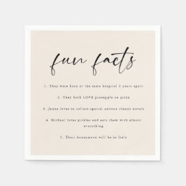 Modern Beige Script "Fun Facts" Wedding Servet