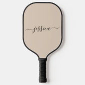 Modern beige script naam pickleball paddle (Voorkant)