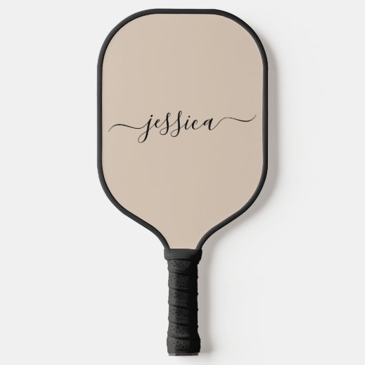 Modern beige script naam pickleball paddle (Voorkant)