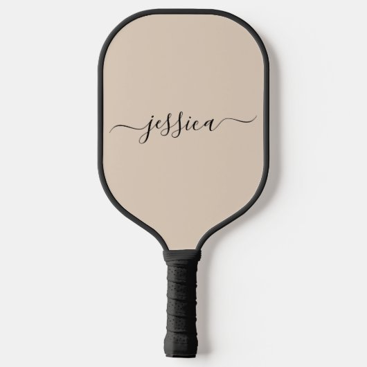 Modern beige script naam pickleball paddle (Achterkant)