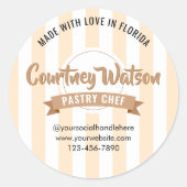 Modern Beige Stripe Cake Bakery Pastry Chef Ronde Sticker (Voorkant)
