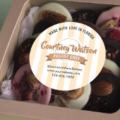 Modern Beige Stripe Cake Bakery Pastry Chef Ronde Sticker